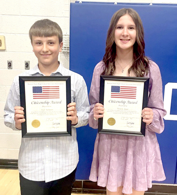 AT THE STOCKTON EIGHTH GRADE PROMOTION held on Monday, April 29th, eighth-grade students Kolt Kuhlmann and Meredith Gasper were honored with the KSHSAA Citizenship Awards.