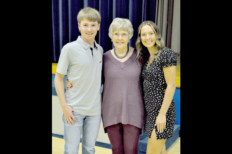 THE DARRELL AND SHEILA LATHAM SCHOLARSHIP FOR SUCCESS went to Hayden Hilbrink and Claire Plumer at this year’s SHS Awards Banquet. Pictured are Hayden Hilbrink, Sheila Latham, and Claire Plumer.