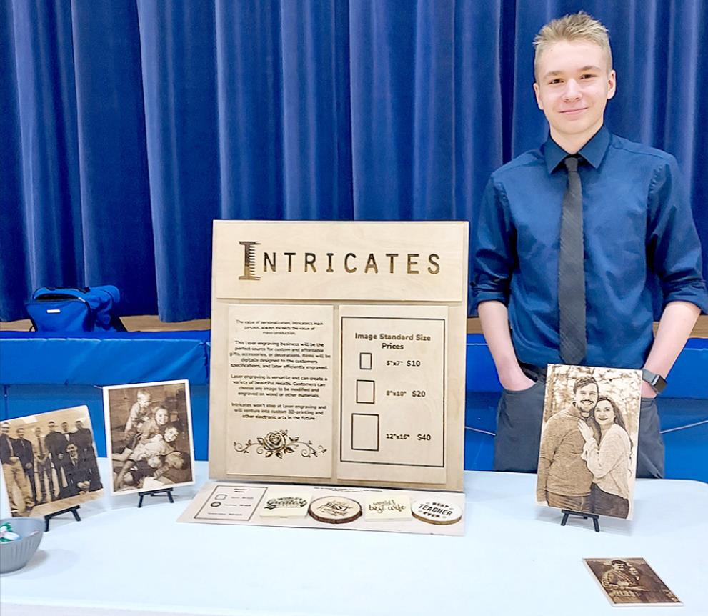 BRYAN GARVERT OF PLAINVILLE placed second at the Rooks County Youth Entrepreneurship Challenge for his business concept, “Intricates.” The contest took place in Stockton on Wednesday, March 2nd. He also received the John McIntyre Business and Professional Award.