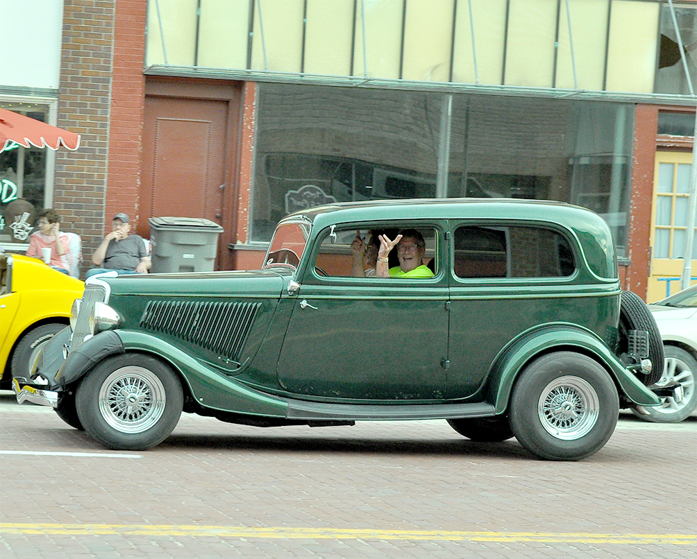 Steve and Pat Cook driving their 1934 Ford on Cruise Night
