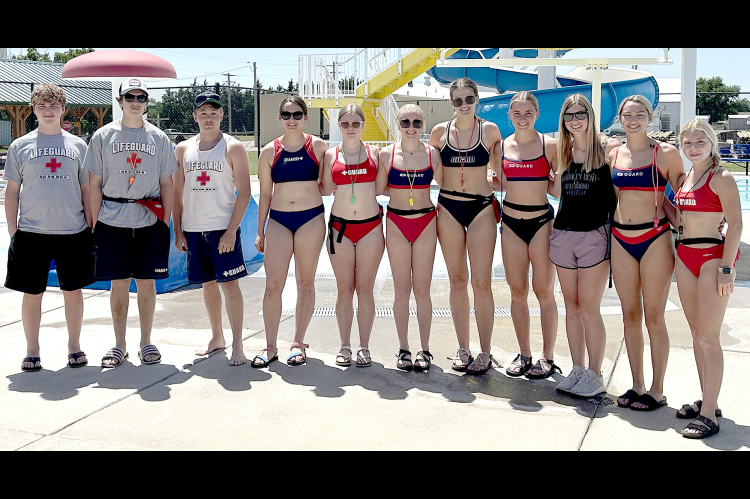 THE CITY OF STOCKTON SWIMMING POOL is excited to introduce the lifeguards for 2024, a team that embodies the spirit of teamwork and collaboration. Led by pool manager Jessica Billinger, with assistance from Maddy Moffet and Bobbi Basart, the lifeguards are from left: Garrett Billinger, Holden Burton, Deacon Creighton, Shae Yohon, Katlyn Couse, Temprance Northup, Tierra Yohon, Ava Dix, Breckyn Williams, and Saj Snyder.